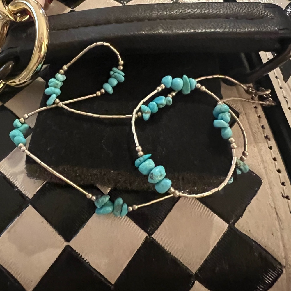 Turquoise Chip Liquid Silver Necklace